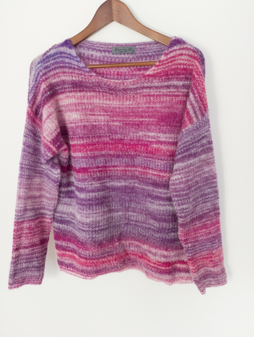 Elsamanda Italy Alpaca Mohair Blend Open Knit Striped Sweater Medium